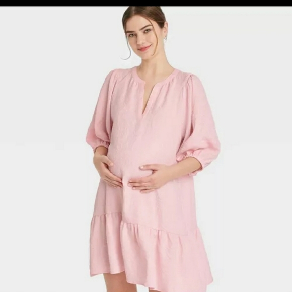Pink puff sleeve xxl dress The Nines by HATCH Blush Jacquard Maternity Dress - Picture 10 of 10